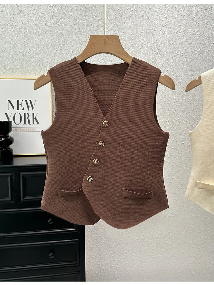 Colete de malha feminino verão francês retro com decote em v fino sem mangas terno colete chique irregular topo jaqueta feminina