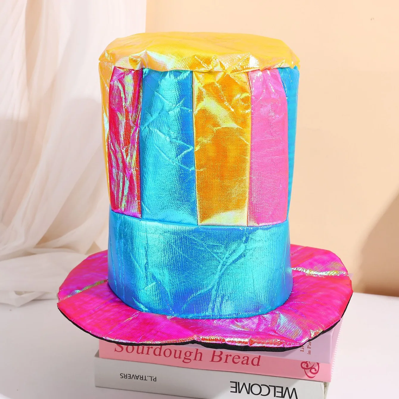 Cirque irisé Tube droit chapeau Clown Cosplay fête spéciale coloré or tissu haut-de-forme