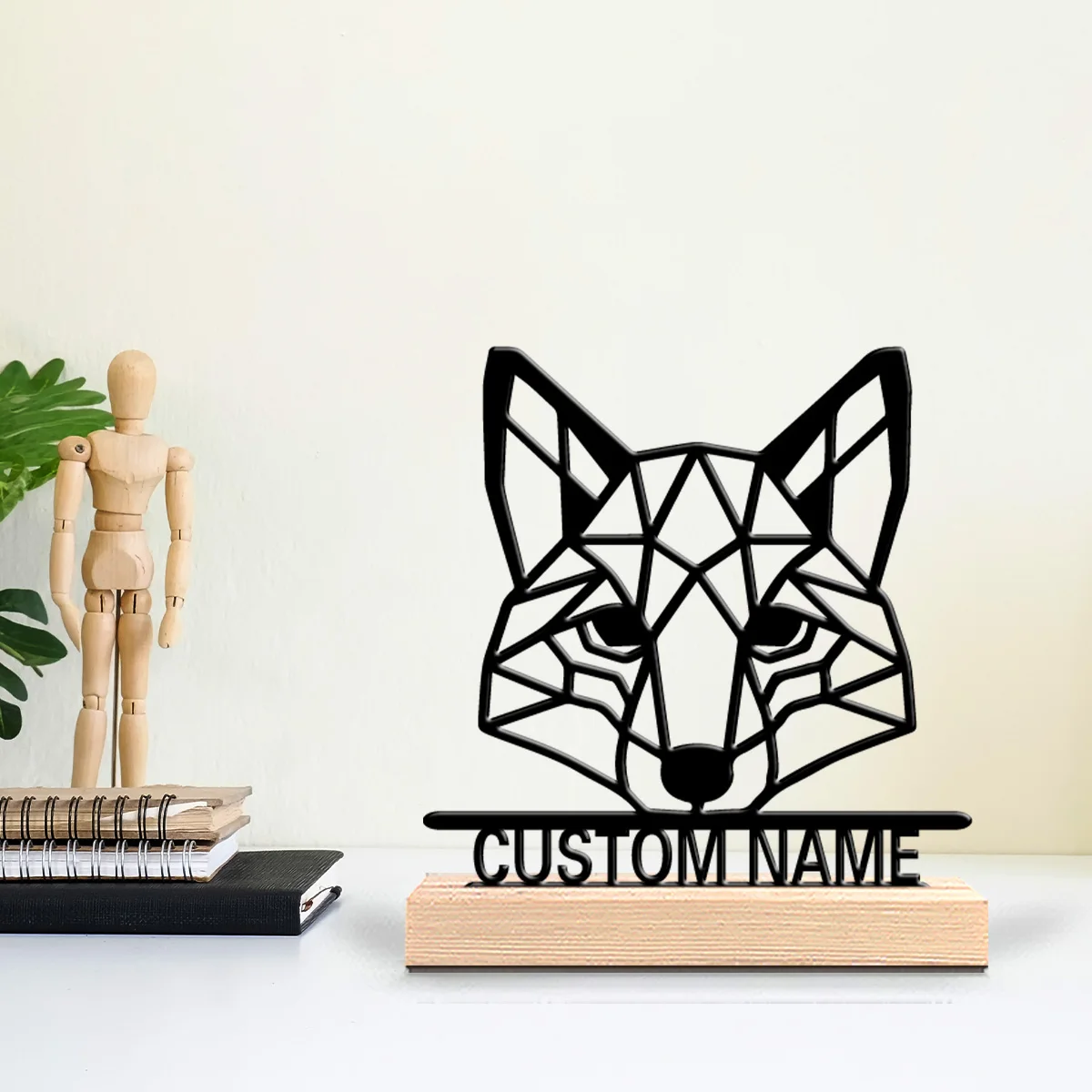 1 قطعة شخصية رومانسية مخصصة شكل هندسي الثعلب تماثيل معدنية سطح المكتب النحت مع قاعدة خشبية ، مناسبة للحيوان Enthu #3