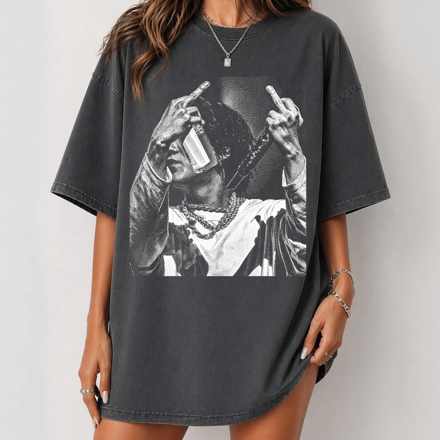 SUGA Middle Finger Agust D D-2 T-Shirt Unisex Papper Color New Women's Vintage Breathable Tee Streetwear Oversized Loose Casual