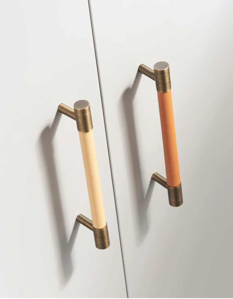 Dooroom Messing-Möbelgriffe mit Echtleder für Schränke, Kleiderschränke, Kommoden, Schuhschränke, Schubladen und Weinschränke – Großhandel – Detail 12
