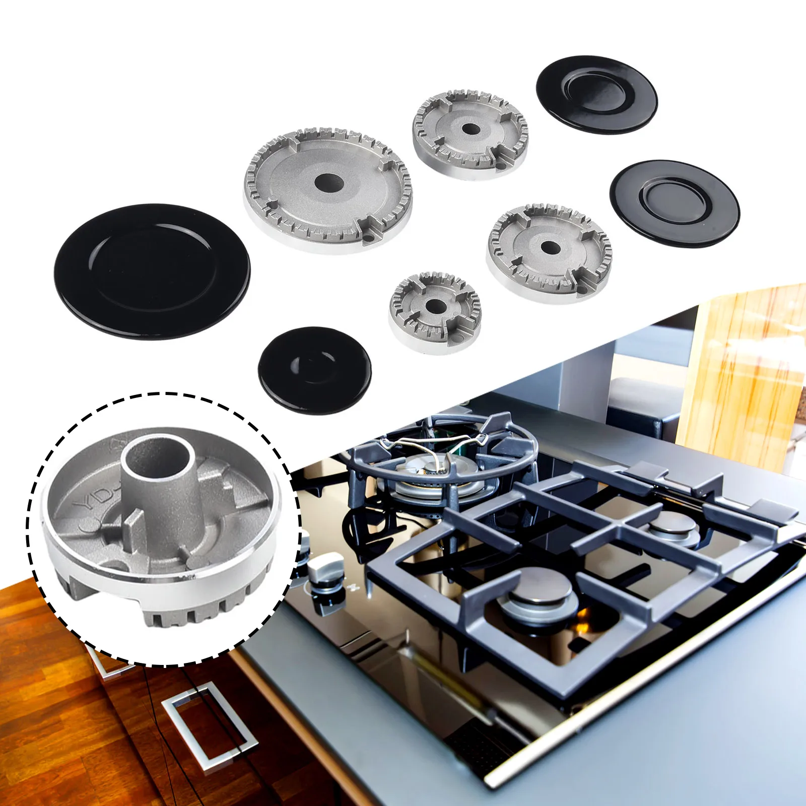 Oven Gas Hob Burner Flat Concave Fire Cover Crown Flame Cap Gas Burner Flame Cap Fits Most Gas Stove Burners Accessories