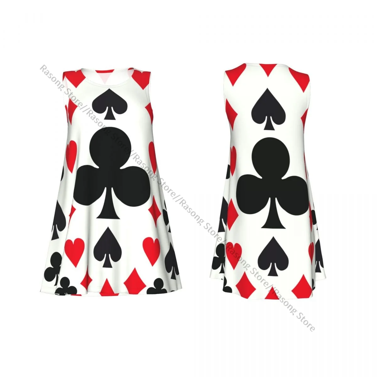 เสื้อผ้าผู้หญิงชุดไพ่โป๊กเกอร์ชุดภาพประกอบคอกลมแขนกุดชุดยาว