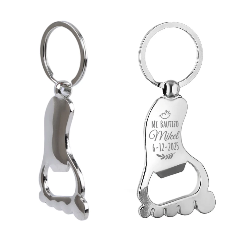 Baptism Gift for Guest Personalized Foot Shaped Keychain Bottle Opener Baby Shower Souvenir 1st Birthday Celebration Party Favor