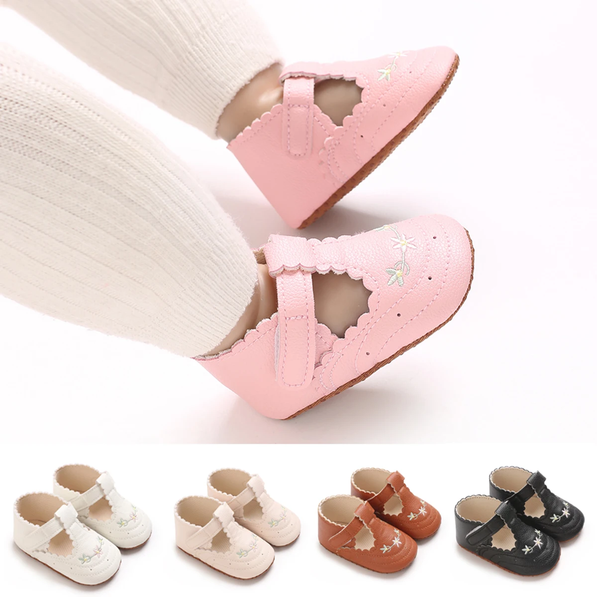 New Baby Girl Princess Shoes High Quality Soft PU Embroidery Flower Soft Sole Anti-slip for Toddler Girl 0-12 Months