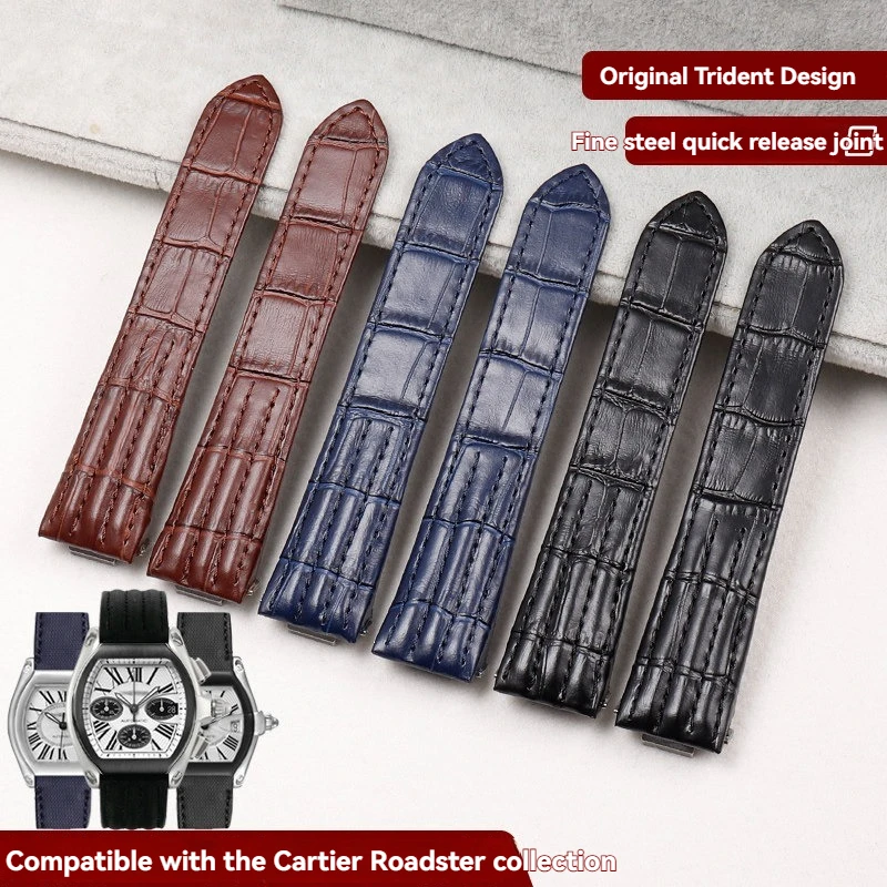 15.5mm 19mm 20mm Quick Release Canvas Cowhide Leather Watch Strap L XL Size For Cartier Roadster series W6206017 W6206018 Unisex