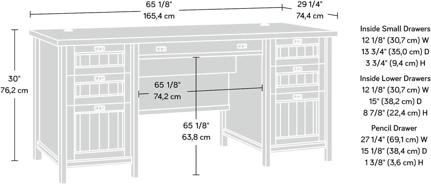 Costa-Chalked Chestnut Finish Secretária Executiva, L: 65,12 "x W: 29,53" x H: 30,0"