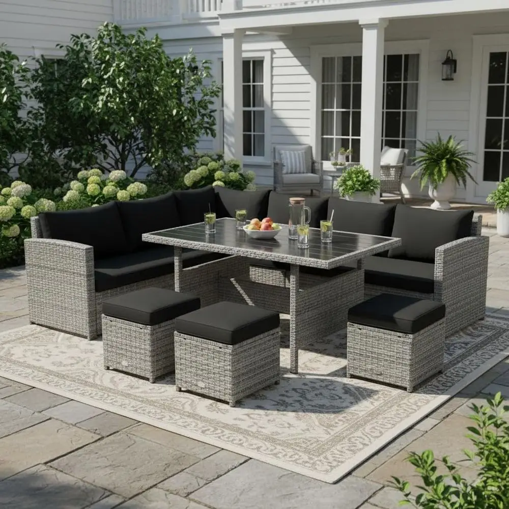

7 Pieces Patio Furniture Set, Outdoor Sectional Rattan Sofa Set with Cushions, All Weather Wicker Conversation Couch Set w Dini