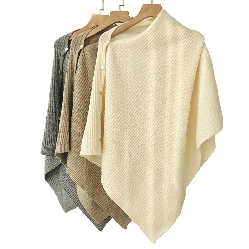 New Spring Women\'s Knitted Scarf Shawls Knit Pashmina with Button Vest Solid Cashmere Shawl Wraps Bufandas Mujer Ponchos Cape
