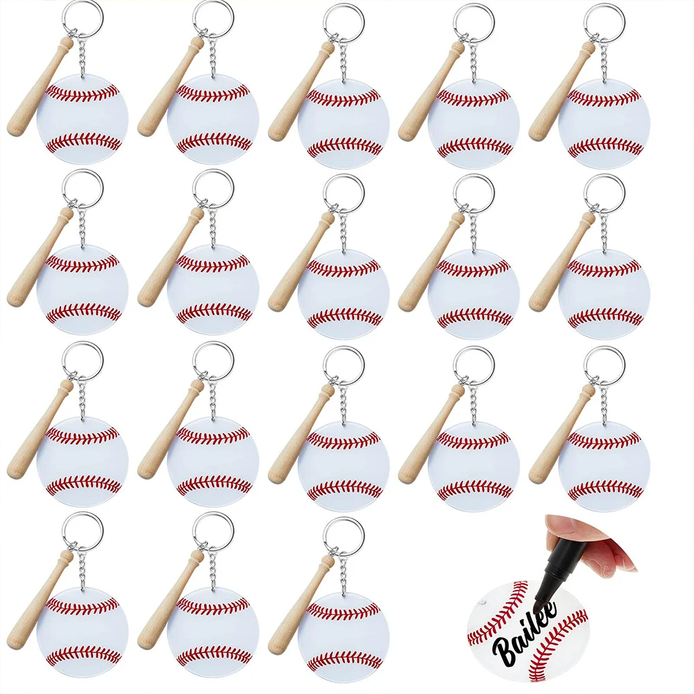 36pcs Softball Acrylic Keychain Blanks Kit 12pcs Acrylic Baseball Blanks&12pcs Swivel Snap Hooks Baseball Keychain&12pc Wood Bat