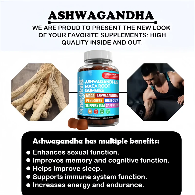 Organic Black Maca Root Ashwagandha Oyster & Ginseng Gummies for Male Vitality Stamina Improvement And Endurance Support view 3