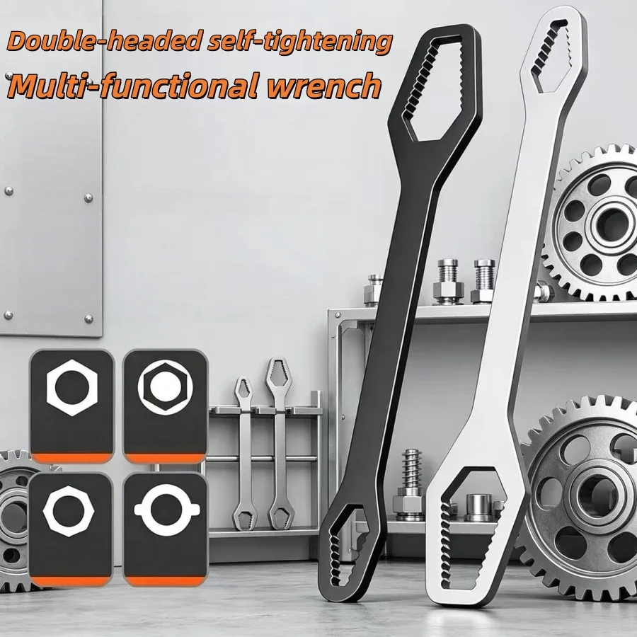 Multi-function Double Head Self-tightening Wrench Set, Open End & Ring Spanner for Narrow Space