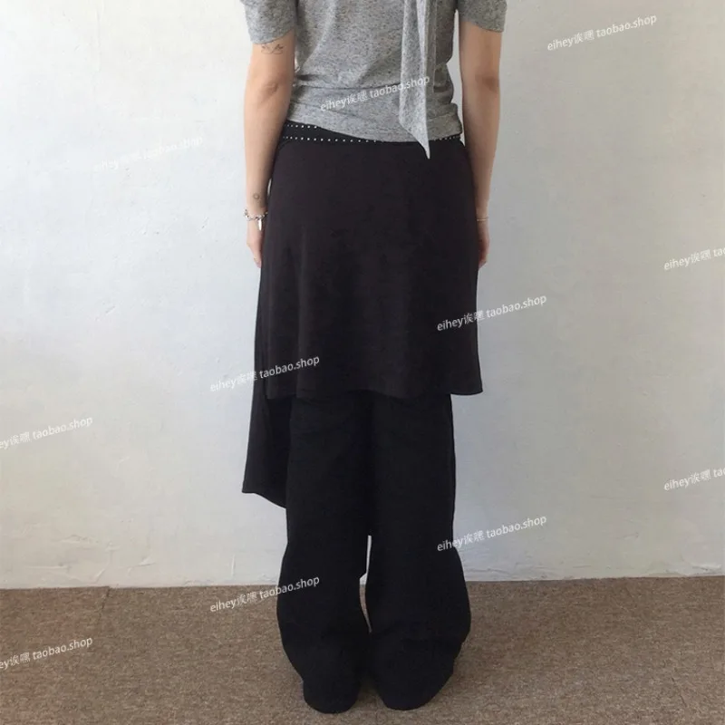 Y2K الكورية مطوي بلون كل مباراة منتصف طول تنورة المرأة 2025 الخريف عالية الخصر فضفاضة غير رسمية غير النظامية تنورة #3