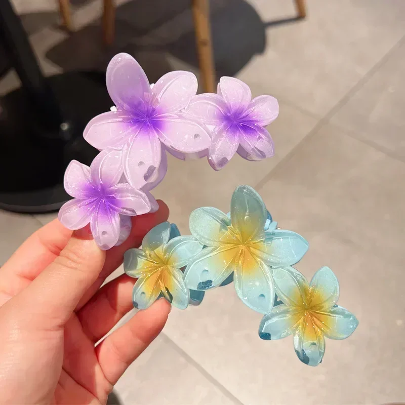 Fashion Gradient Egg Flower Hair Claws Clip Women Girls Sweet Acrylic Hairpins Summer Beach Hawaiian Headwear Hair Accessories