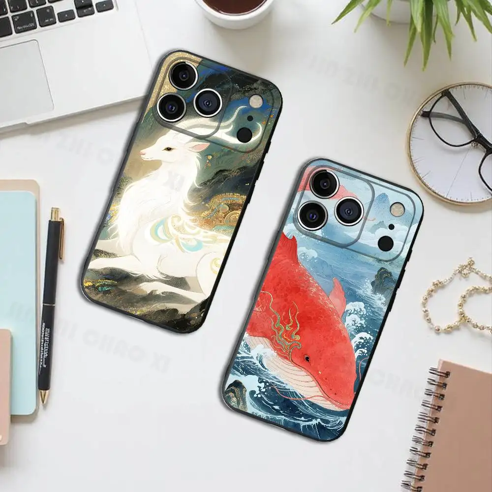 

Shan Hai Jing Black Phone Case For IPhone 17 16 15 14 13 12 13 12 11 Pro Max Plus XS XR Silicone Soft Back Cover