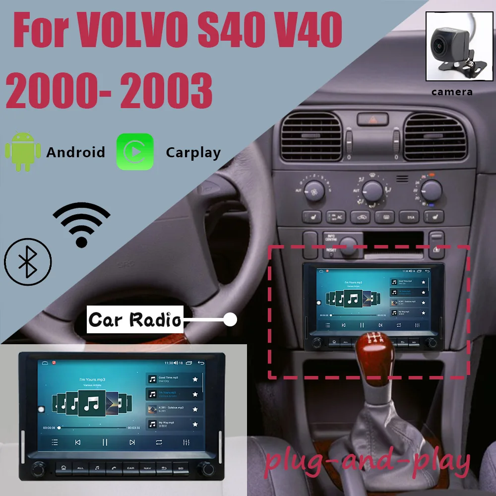 CHSTEK Car Radio GPS For VOLVO S40 V40 2000 2001 2002 2003 Carplay Android13 Multimedia Bluetooth Navigation 4G WIFI 7’’ Displ