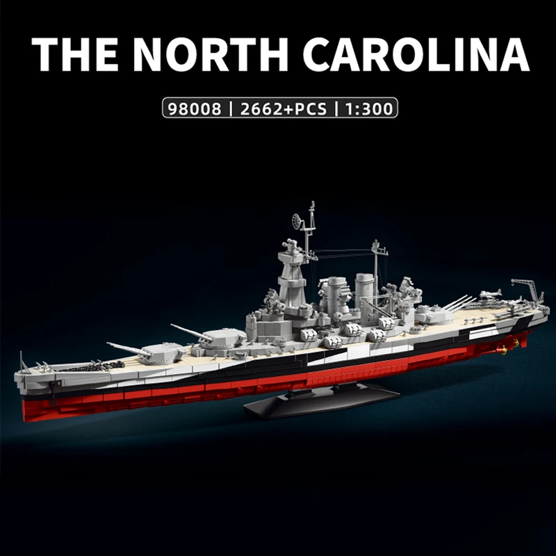

2662PCS The North Carolina Battleship Building Blocks Military Warship Bricks Model Ornaments Toys Collection Kids Adult Gifts