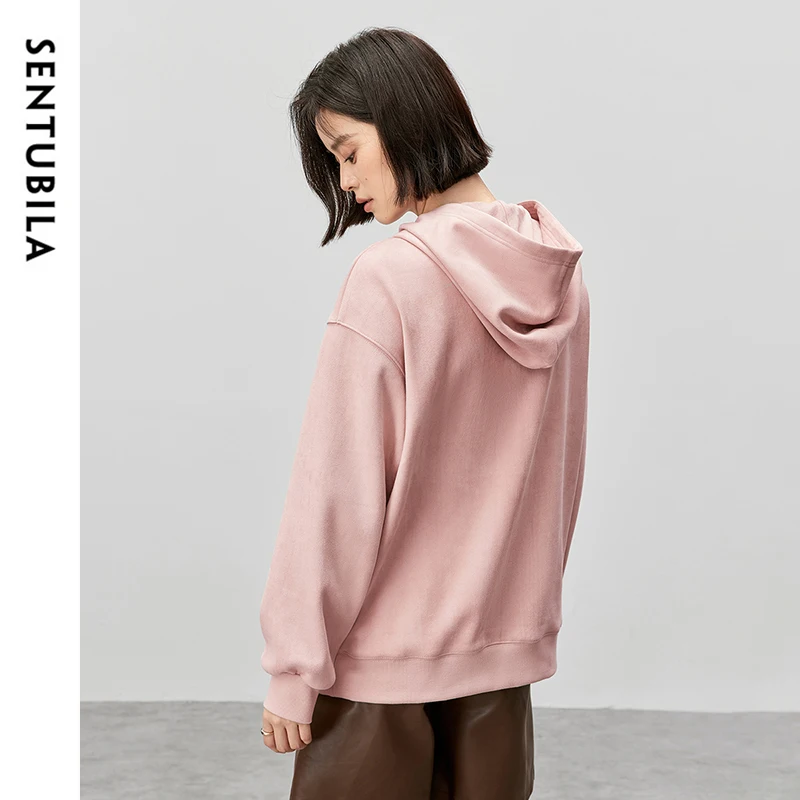 SENTUBILA Embroidery Letter Hoodies Women 2024 New Autumn Winter Tops Vintage Oversized Drop Sleeve Pockets Outwears 144A56943