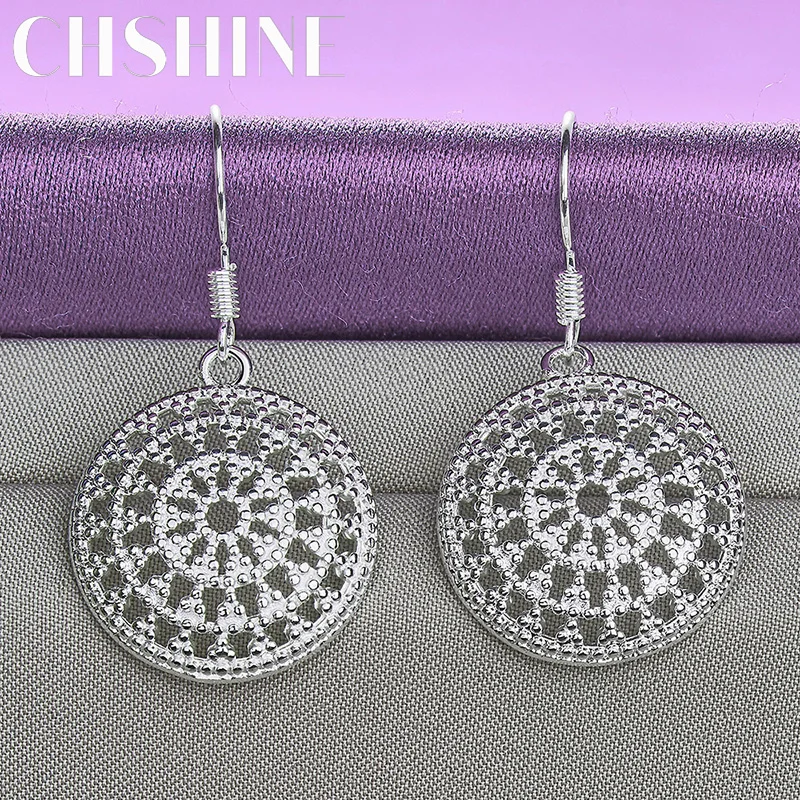 

CHSHINE 925 Sterling Silver Round Shield Earrings Charm Jewelry Women's Party Fashion Eardrop