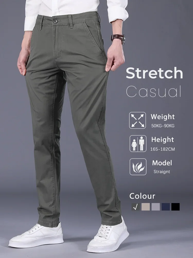 

98% Cotton Men's Stretch Pants Business Casual Fashion Solid Color Classic Straight Trousers Male Brand Clothing