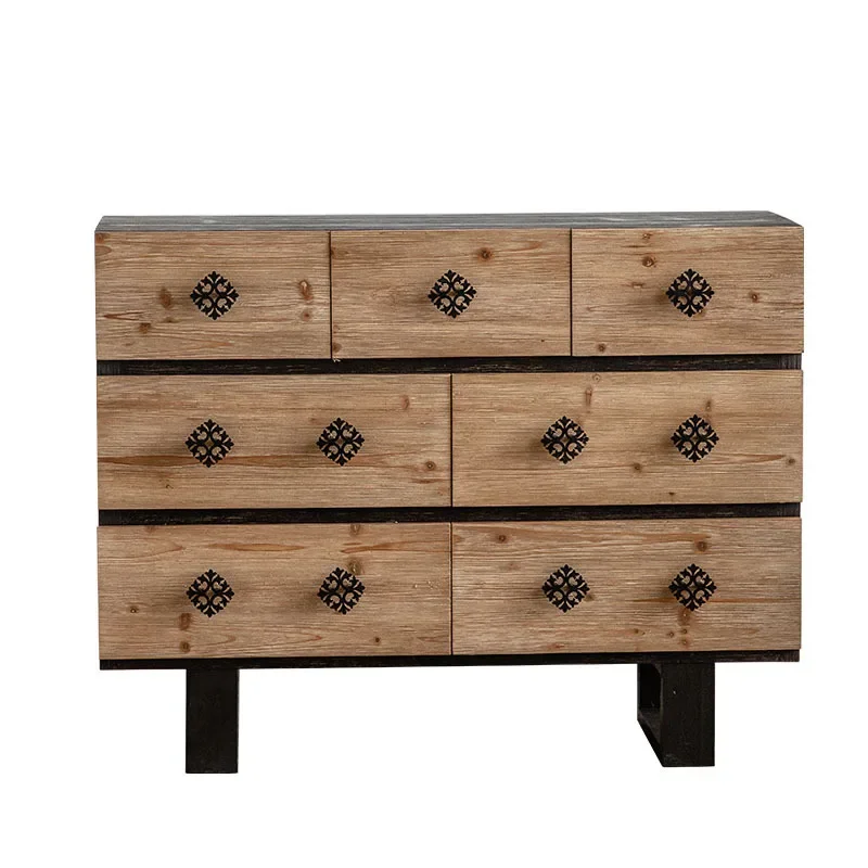 

Wabi Sandy Wind Solid Wood Dining Side Cabinet, Door Homestay Retro Storage Nine Bucket Cabinet