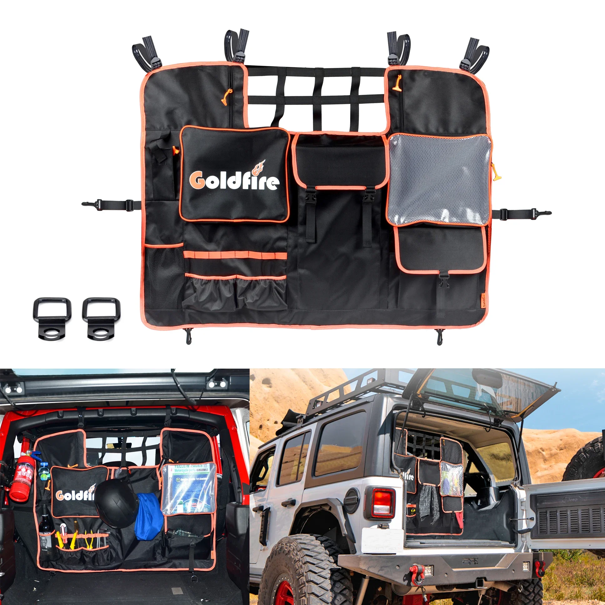 For Wrangler JK JL Rear Seat Cover Cargo Net with Storage Pouch Bags Trunk Cargo Tool Organizers Backseat Soft-Shell Pet Barrier