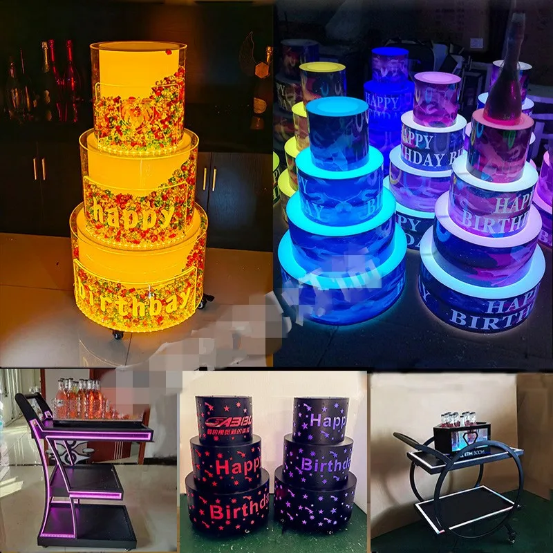 LED Lighted Rechargeable Happy Birthday Cake Bottle Presenter bottle Glorifier Holder VIP for Party Lounge Bar NightClub