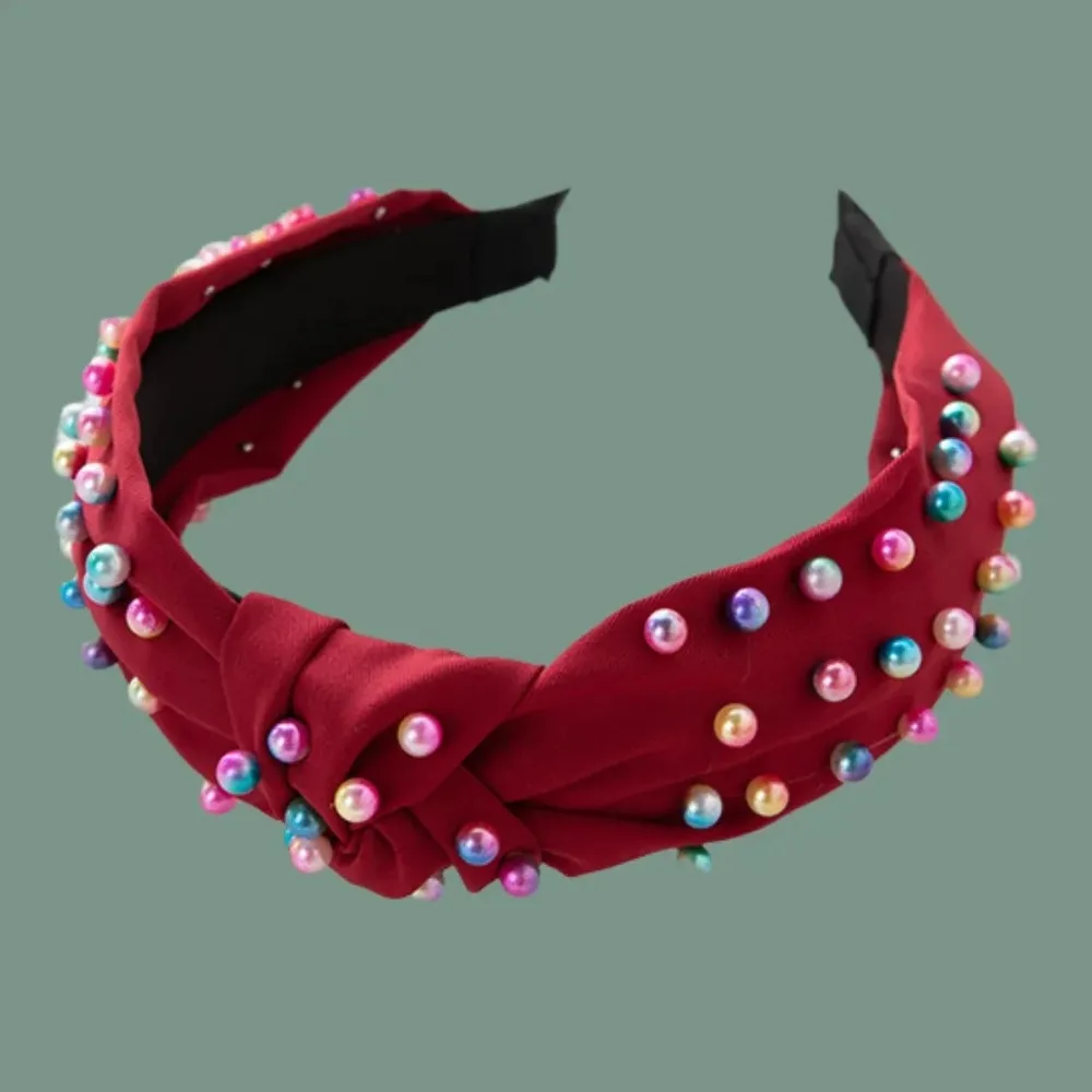 

Вирусная корейская повязка на голову с жемчугом и радужным дизайном, европейский стиль, повязка для волос с узлом, оптовая продажа, женские модные аксессуары для волос