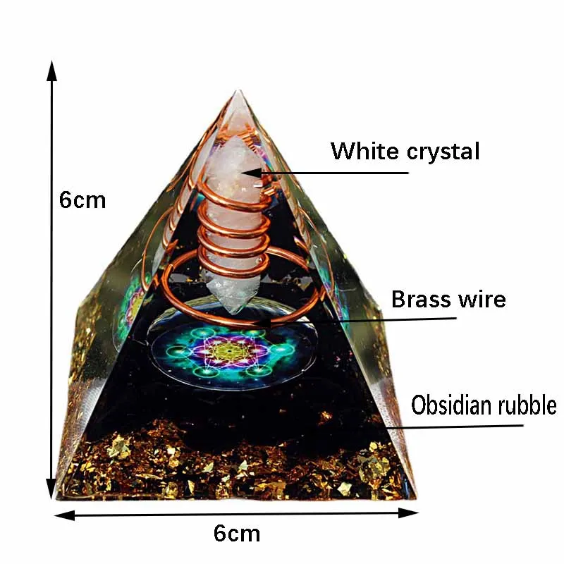 6CM Energy Generator Orgone Pyramid Copper Wire Is Wrapped Around Crystal Posts Orgonite Pyramid Emf Protector