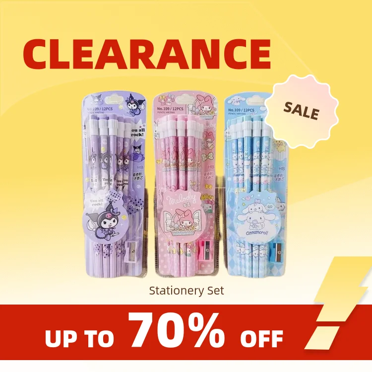 Clearance_12pcs Sanrio Cinnamoroll Kuromi Cute Cartoon HB Pencils, 12 Pencils & 1 Pencil Roller Stationery Box Set, Writing & Dr