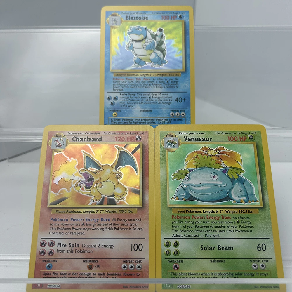 3er-Set Charizard Venusaur Blastoise DIY Anime Proxy PTCG Sammelkarten Englische Holo-Flash-Karten für Sammler – Detail 5