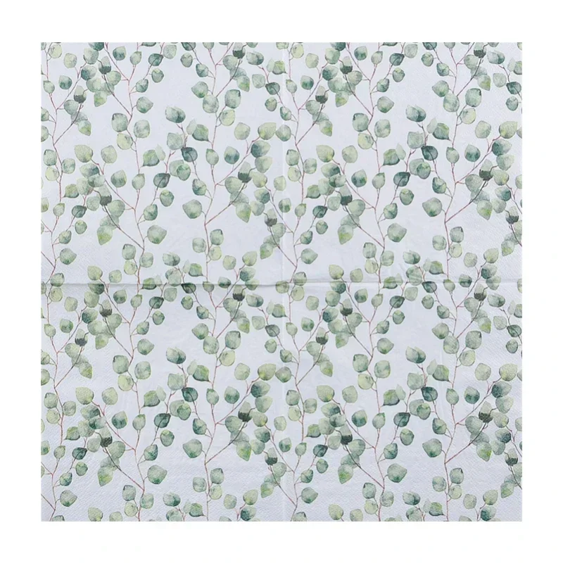 Printed Napkin Forest Eucalyptus Leaves Coloured Paper Napkins Hotel Western Restaurant Table Decoration Wine Glass Flower Paper