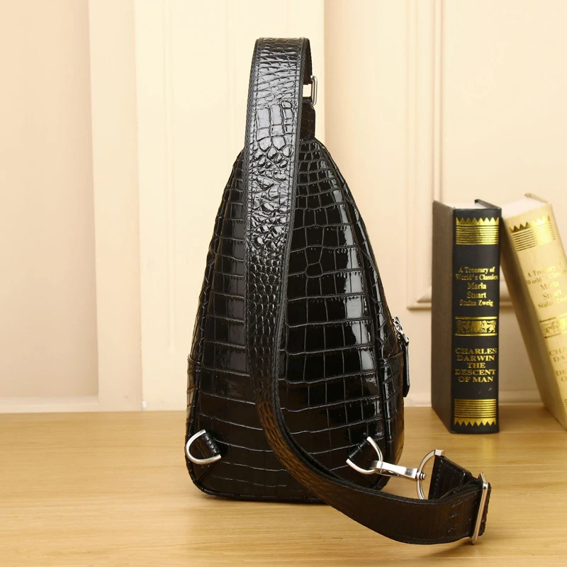 Sac en cuir de vachette véritable pour homme, motif crocodile, sac de poitrine de qualité, sac de loisirs multifonctionnel, grande capacité, nouveau