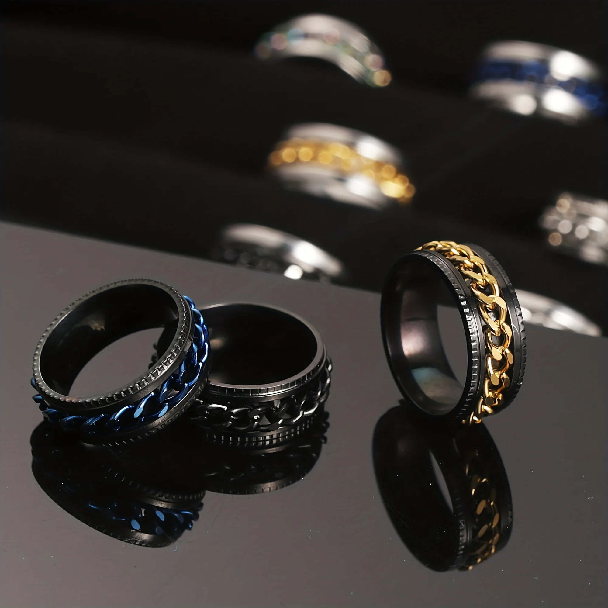 Luxurious 18K Gold Plated Stainless Steel Men's Ring – Elegant, Durable with Unique Rotatable Feature image 3