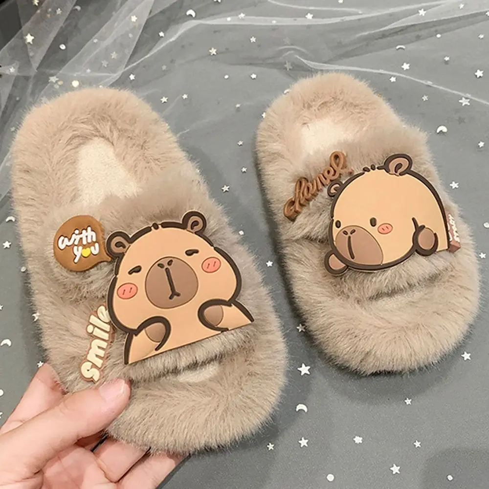 Creative Children Warm Capybara Slippers Animal Kawaii Capibara Plush Slippers Rubber sole Fluffy Winter Home Shoes Indoor