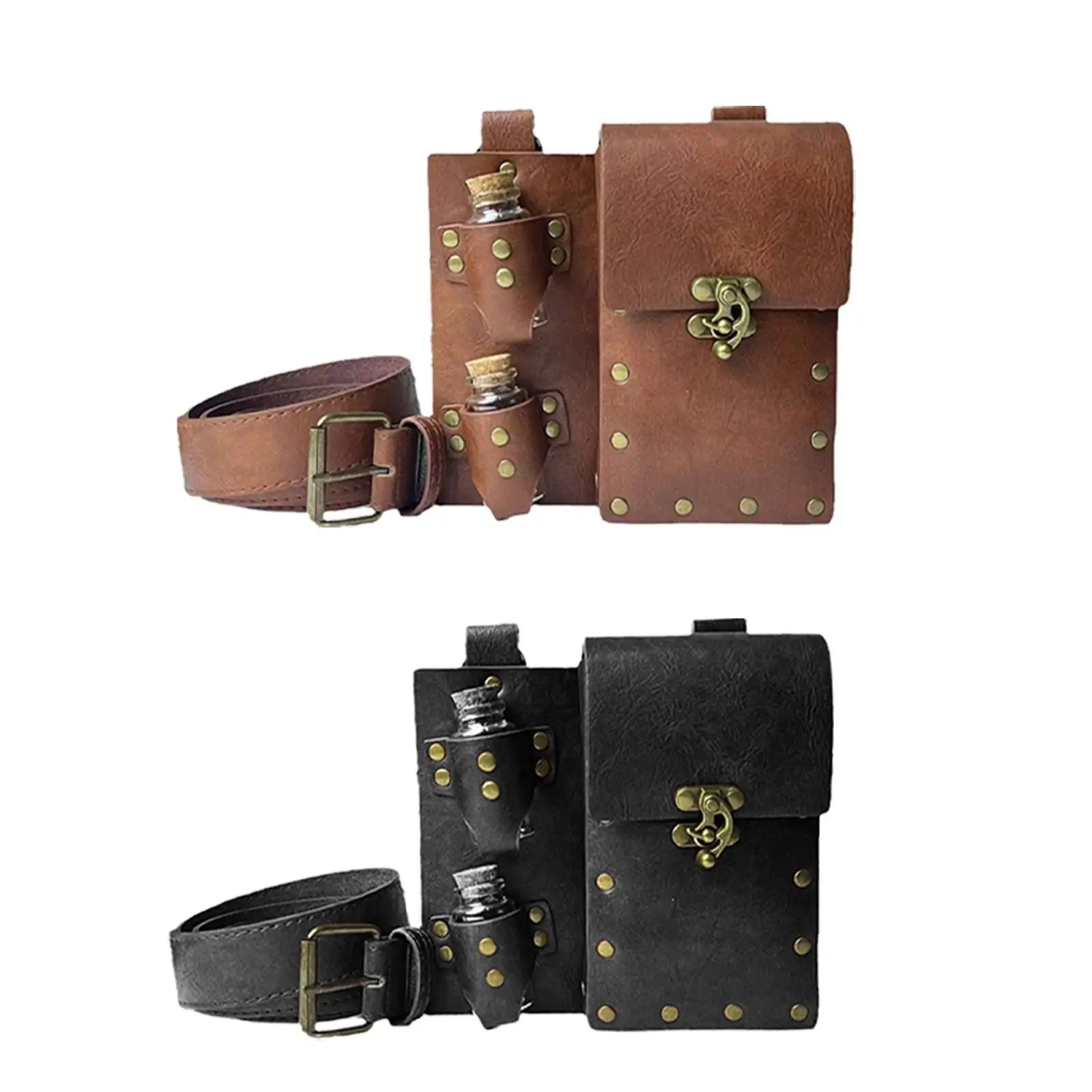 Medieval Alchemy Belt Bag Fantasy PU Leather Belt Pouch for Hiking Halloween Men