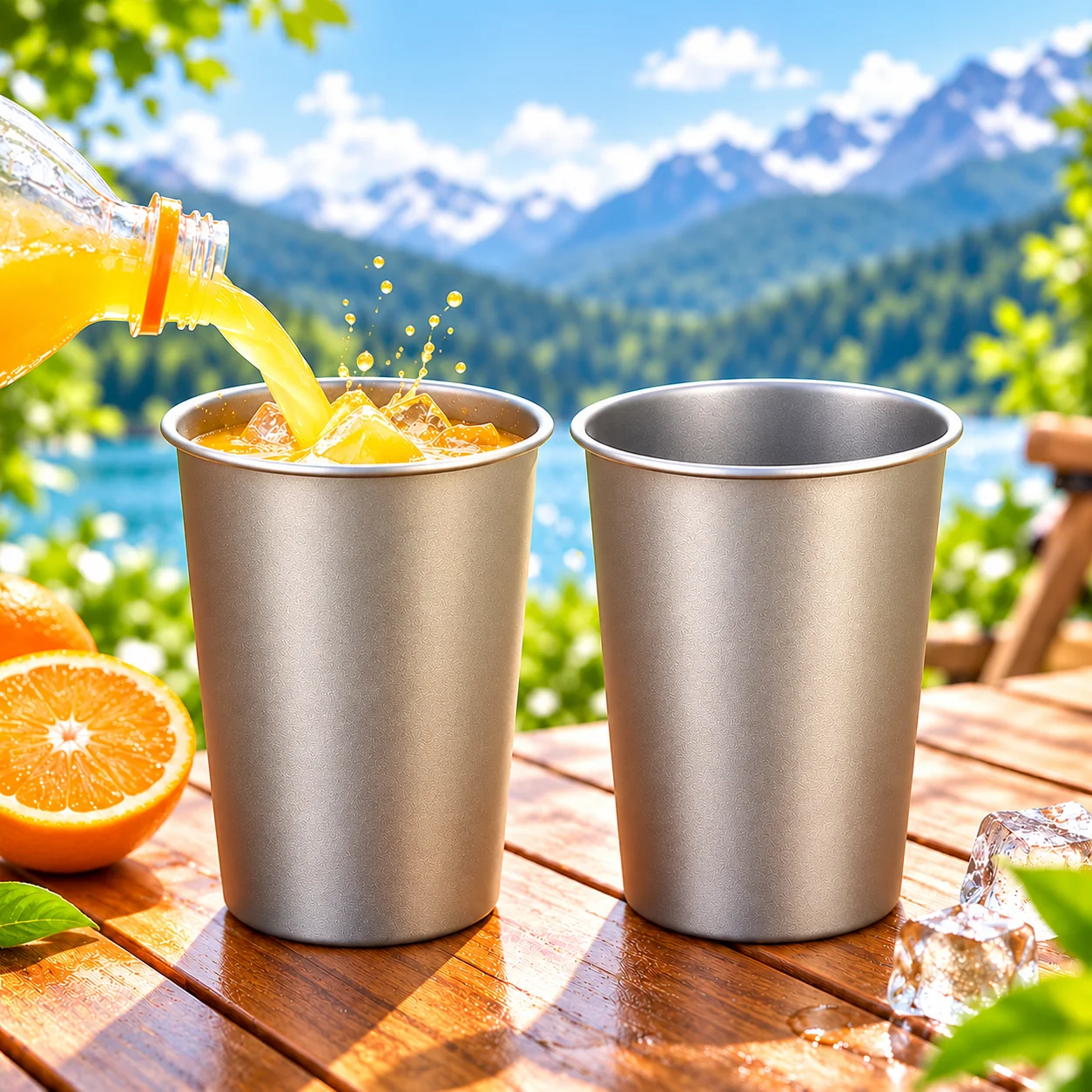 2Pcs Titanium Alloy Cups Approx 60g Lightweight Water Cup Camping Mug for Hiking Backpack Travel Outdoor Drinkware Tableware