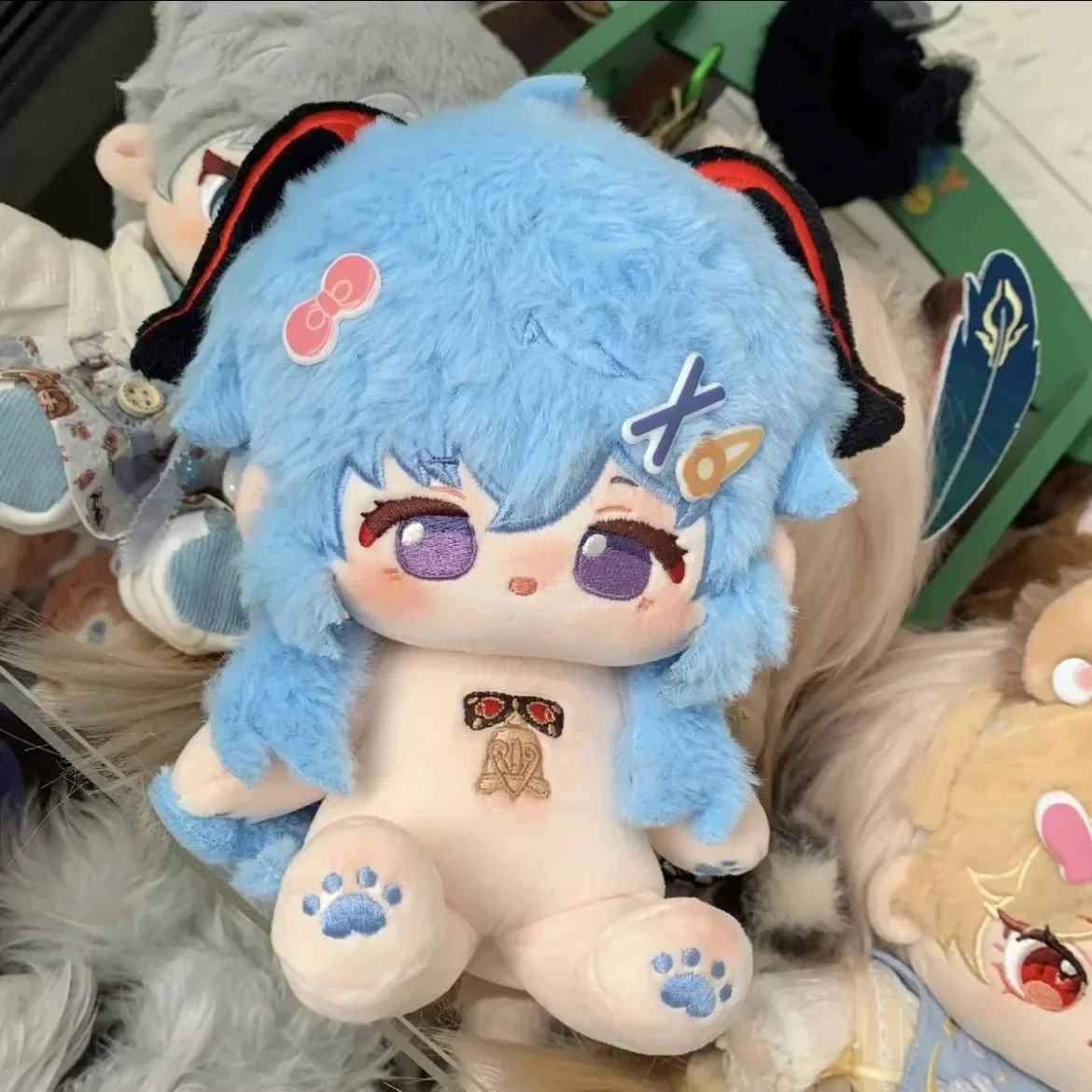 20CM Game Anime Genshin Impact Ganyu Blue Hair Cute Soft Plush Stuffed Doll Dress Up Cotton Doll Handsome Clothes Outfit Toys