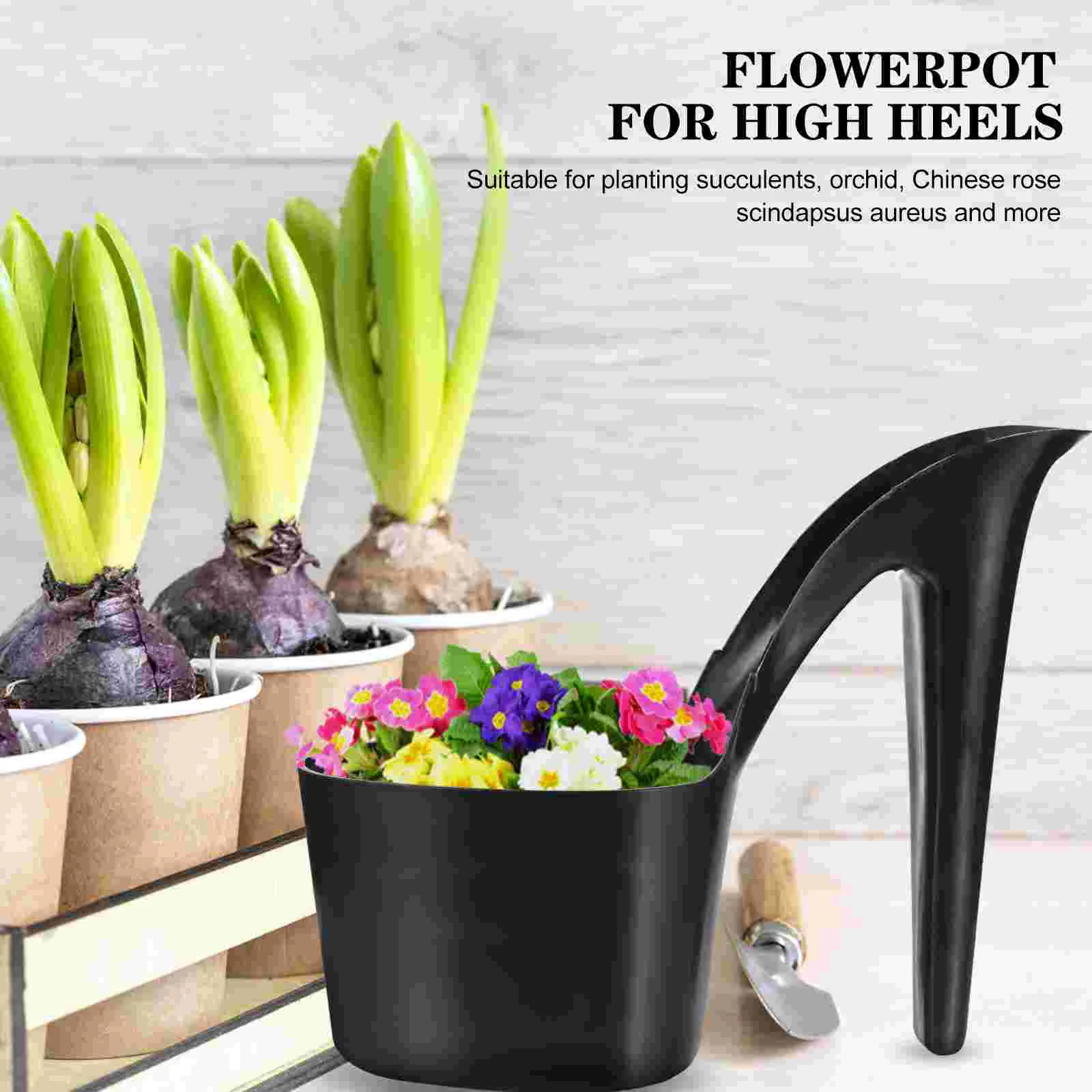 2 Pcs Bowl High Heels Flower Pot Artificial Plants Indoor Bonsai Planter Household Black Plastic Desktop