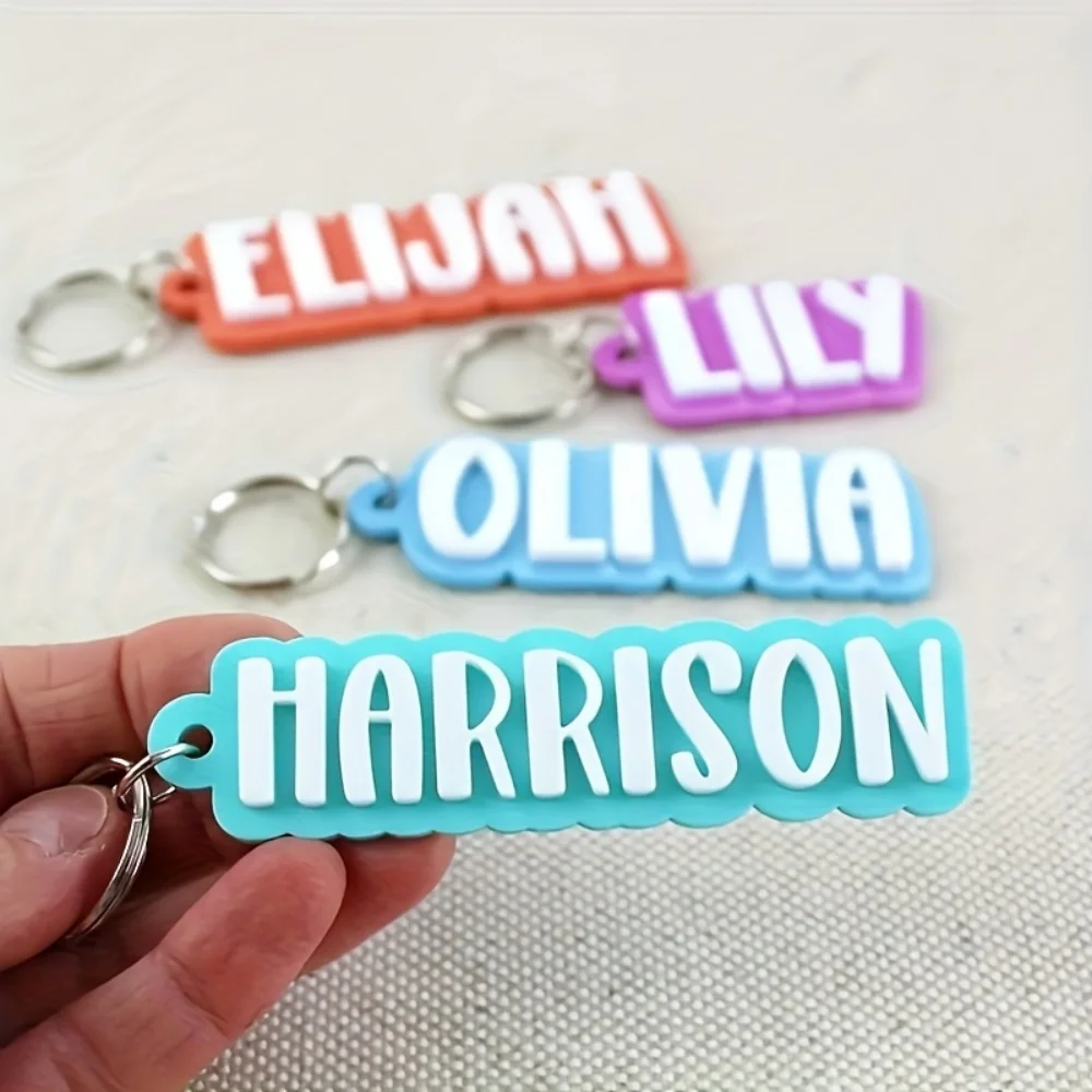 Custom Double Layer Name Keychain,Personalized 3D Rounded Bold Letter Key Fob,Custom Backpack Bag Charm,Custom Name Gift view 4