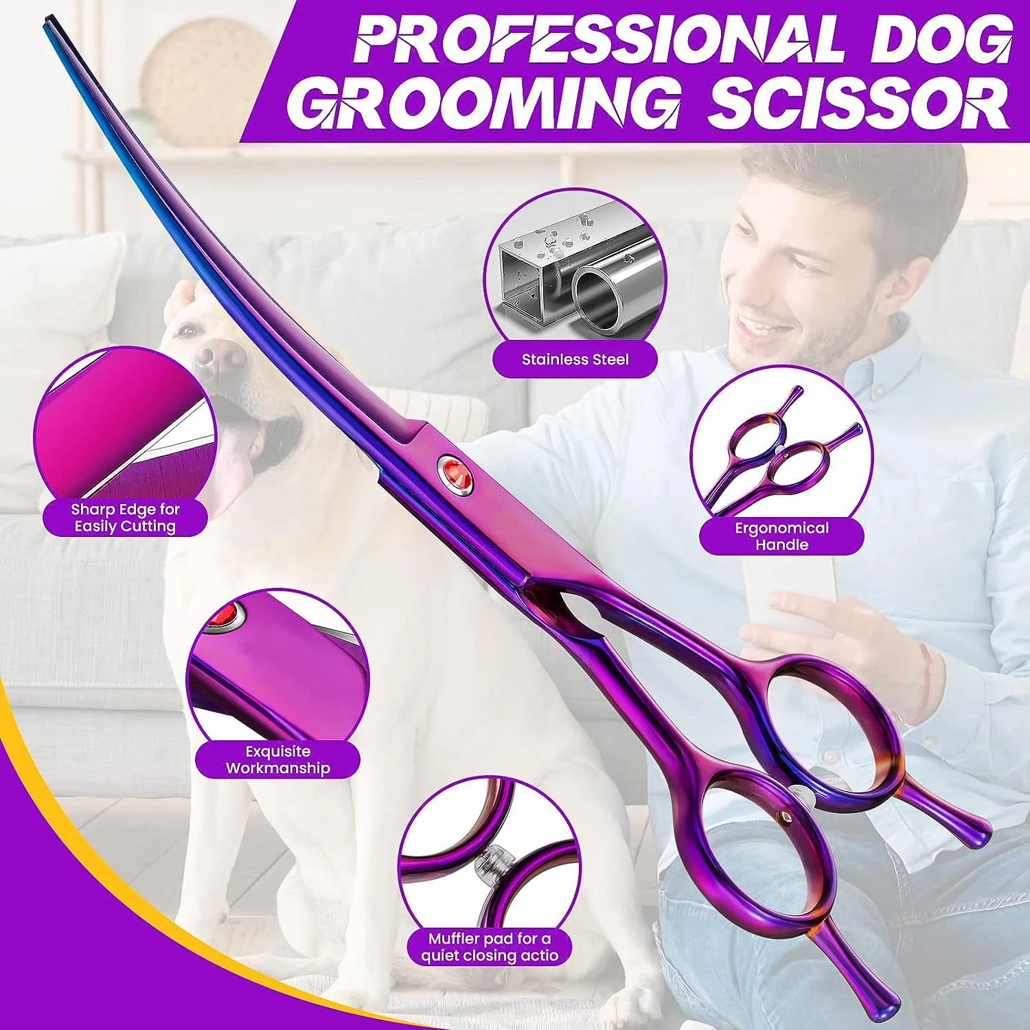 Pet Grooming Scissors 7inch Right and Left Hand Curved Scissors For Dog Grooming Hair Styling Scissors