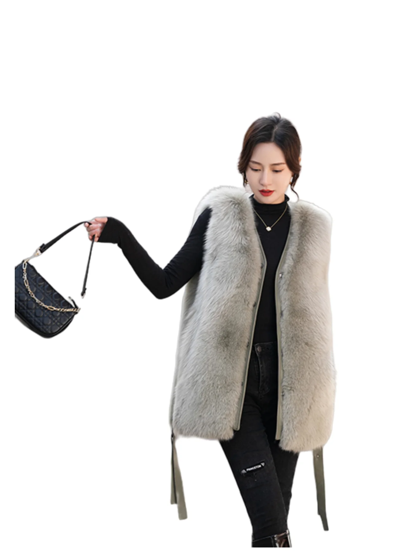 2024 New Real fur,Korean design new  sleeveless classic natural fox fur vest gilets wholesale