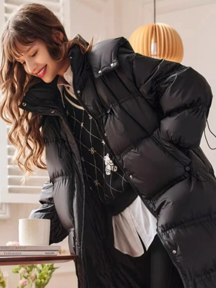 OLrain الشتاء ميدي مقنعين أسفل معاطف للمرأة الصلبة طويلة الأكمام أسفل السترات أنيقة تخفيف الملابس النسائية الدافئة O21DY59239