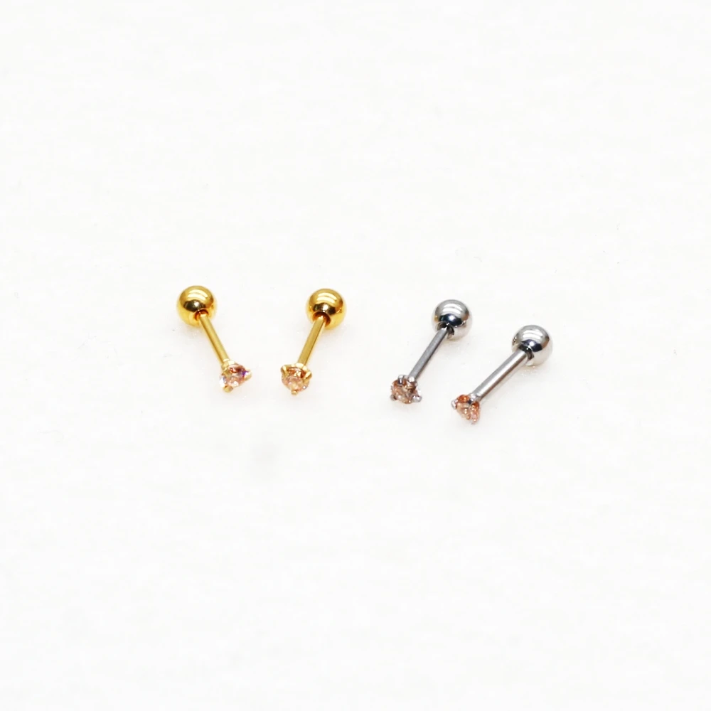 Mini 20G Edelstahl-Ohrstecker mit Schraubverschluss 0,8x6mm Champagner Damen Mädchen Modeschmuck Allergiefrei Farbecht – Detail 1