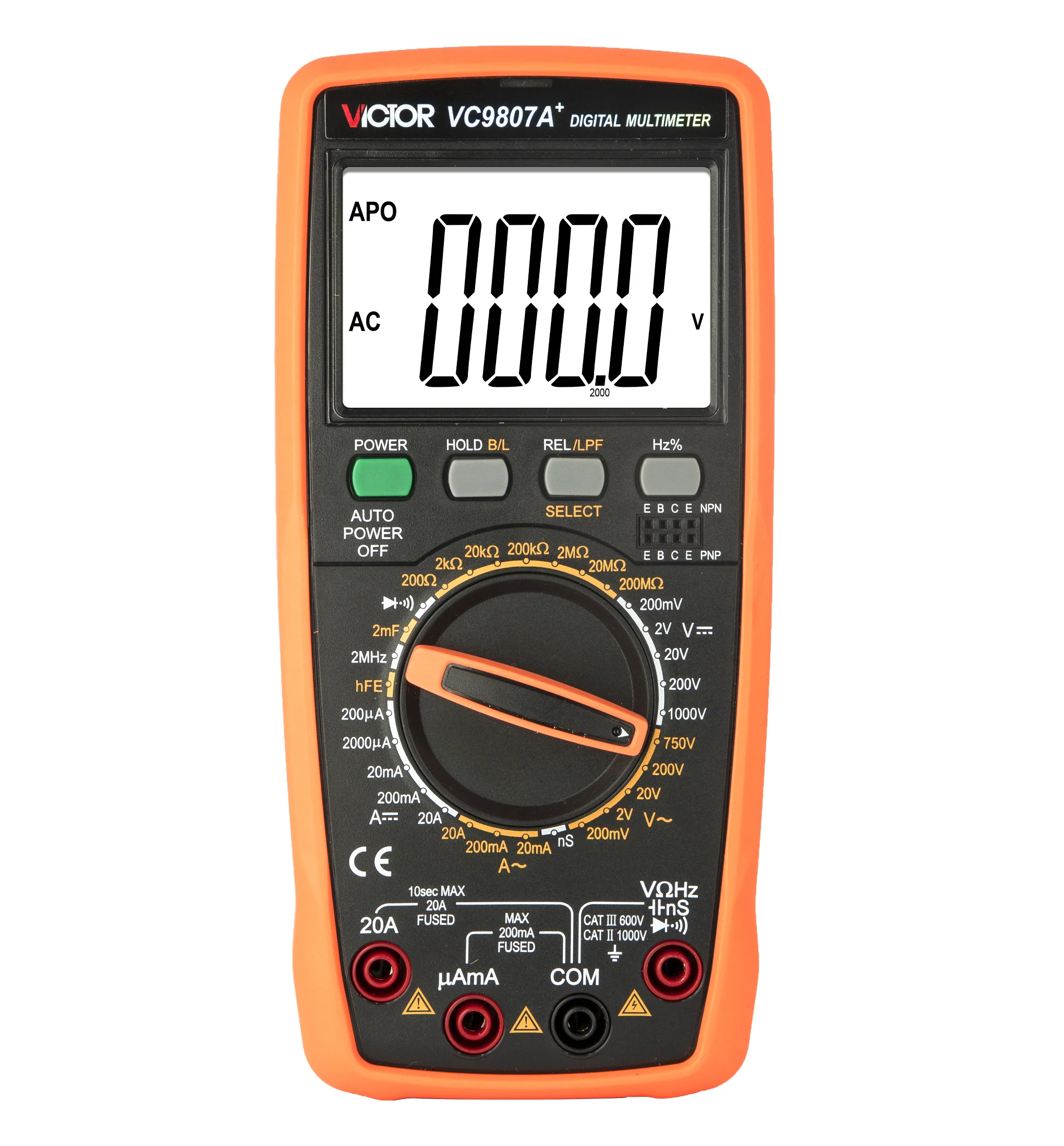 

New VC9807A+ Digital Multimeter 4 1/2 Digital DC AC 1000V 20A Antimagnetic Anti-interferential Tester