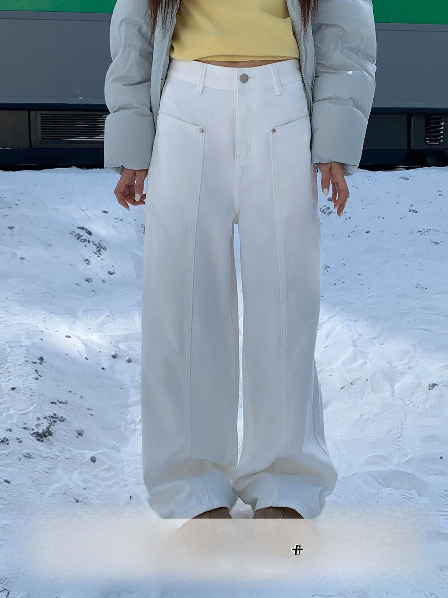 

Винтажные джинсы с эффектом пэчворк для женщин, зимние прямые брюки в пол, оранжево-белые хлопковые джинсы в стиле ретро