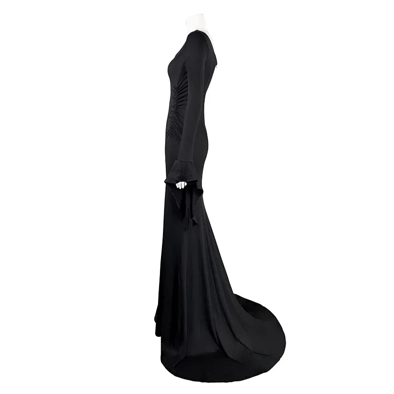 Addams Mercoledì Morticia Addams Costume Cosplay Halloween Abito sexy Parrucca Donne adulte Punk Gotico Strega Abito con lacci Abito sottile