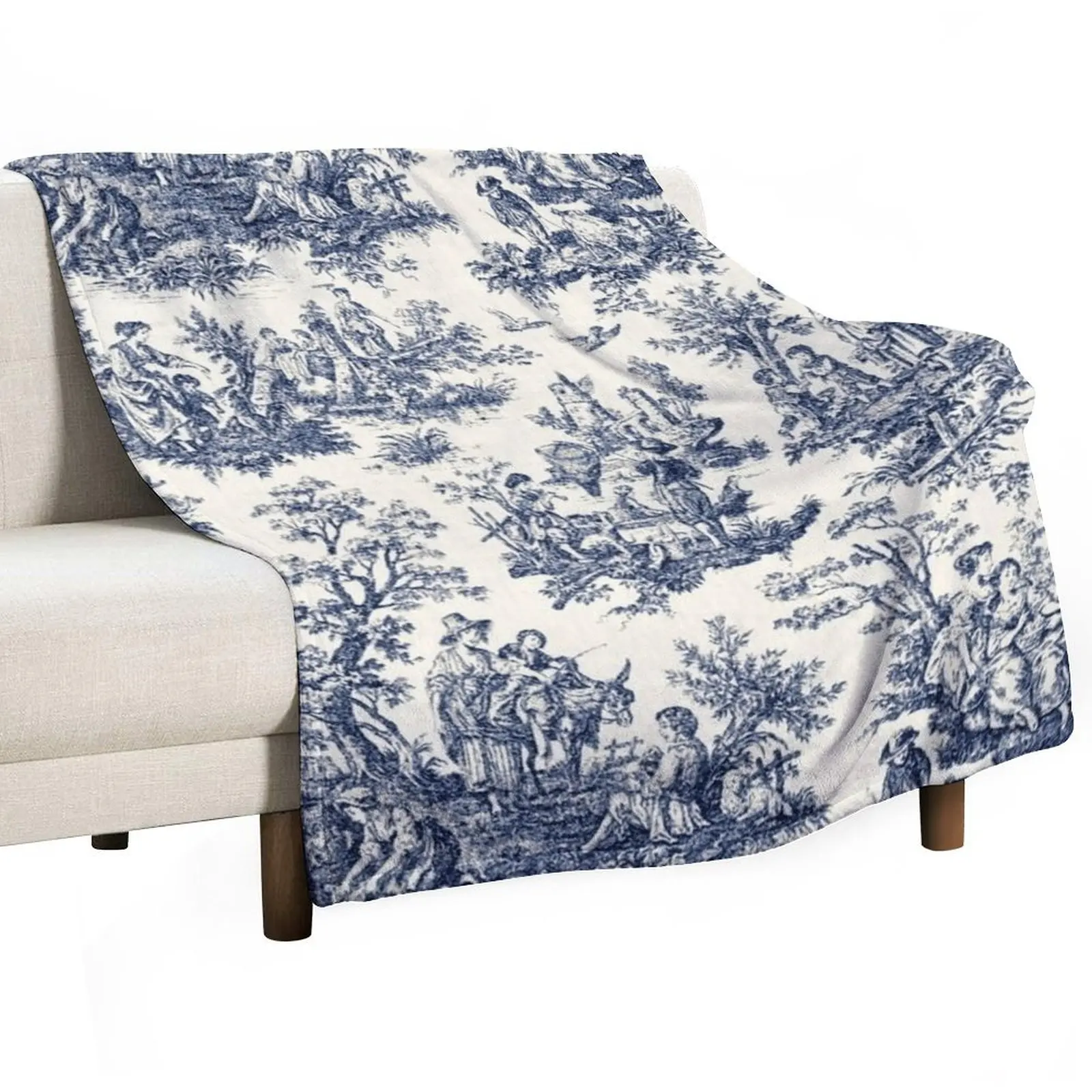 

NOMADES Artsy vintage Toile de Jouy - Navy and white Throw Blanket Hairys Heavy Beach For Sofa Thin Blankets