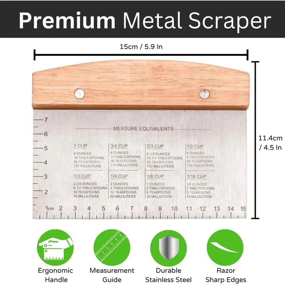 Stainless Steel Dough Scraper & Bench Scraper for Sourdough, Pizza, and Griddle Cooking - NSF Approved