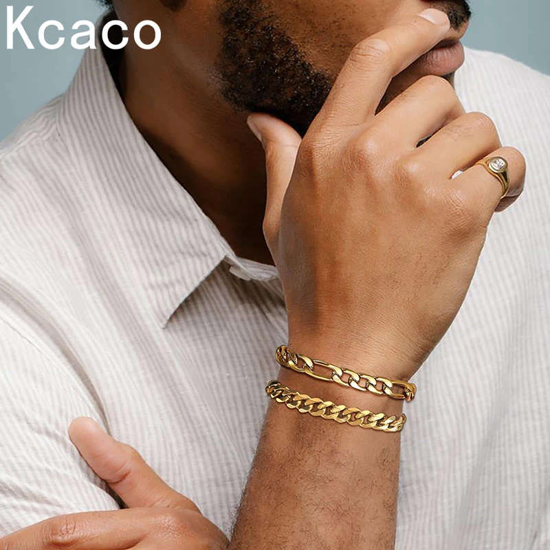 Kcaco 1pc Stainless Steel Men Sturdy Curb Figaro /Cuban/Rope Chain Bracelet 5-9mm Daily Unisex Width Wrist Hand Jewelry Gifts